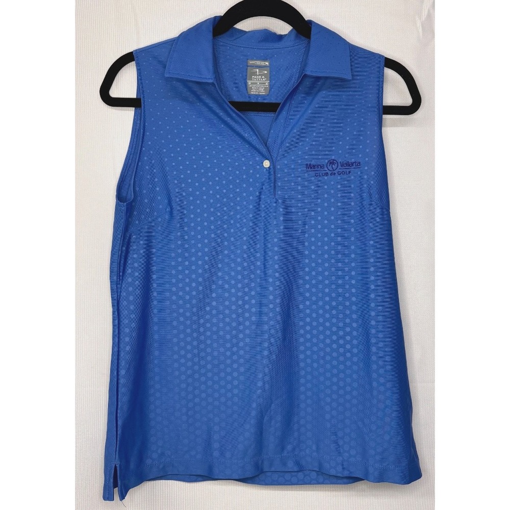 Page & Tuttle Sleeveless Golf Polo Women's M Blue‎ Dot Performance Top